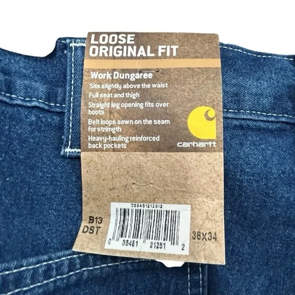 Carhartt B13 Loose Fit Work Dungaree Jeans Blue 38x34 NWT Workwear Y2K - Picture 2 of 14